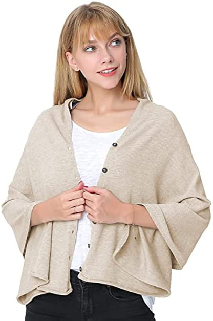 PULI Women's Versatile Knitted Scarf Poncho Sweater with Buttons Light Weight Spring Summer Fall Shawl Poncho Cape Cardigan