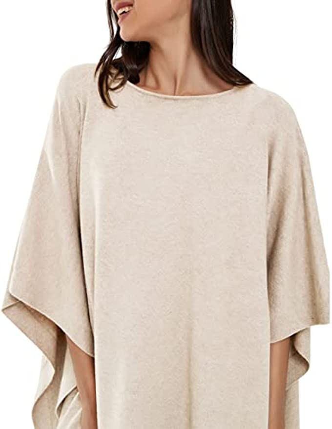 Womens Pullover Poncho Sweater Cashmere Feel Shawl Loose Fitting Ponchos Wraps Baggy Tops for Fall Winter