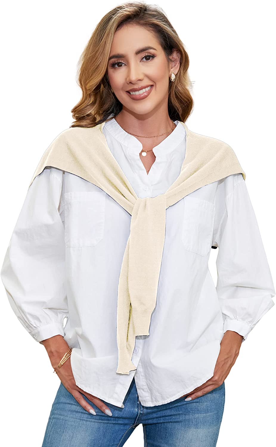 Womens Knitted Shawls Tie Front Lightweight Ponchos Petite Wraps